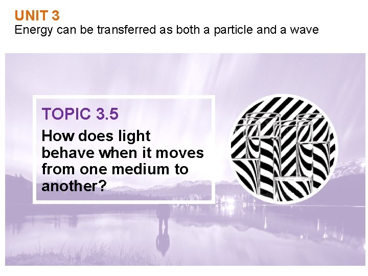 UNIT 3 Energy can be transferred as both a particle and a wave TOPIC