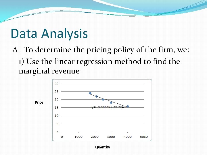 Data Analysis A. To determine the pricing policy of the firm, we: 1) Use