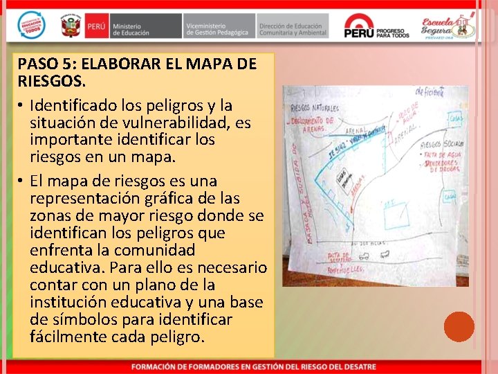 PASO 5: ELABORAR EL MAPA DE RIESGOS. • Identificado los peligros y la situación