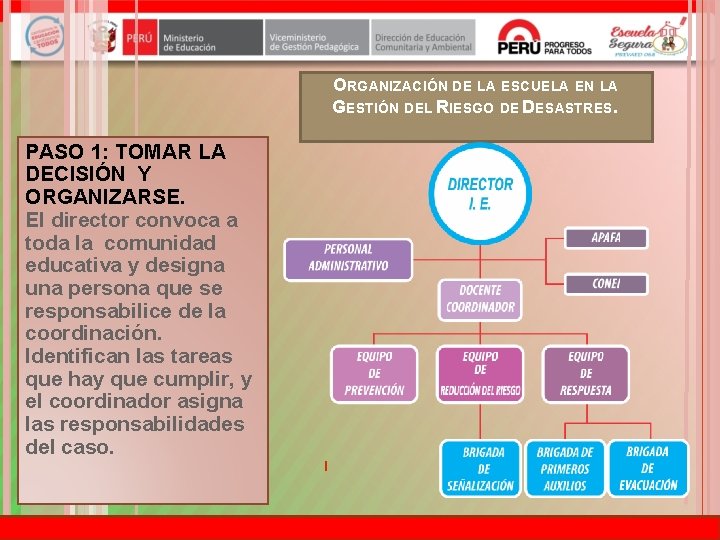 ORGANIZACIÓN DE LA ESCUELA EN LA GESTIÓN DEL RIESGO DE DESASTRES. PASO 1: TOMAR