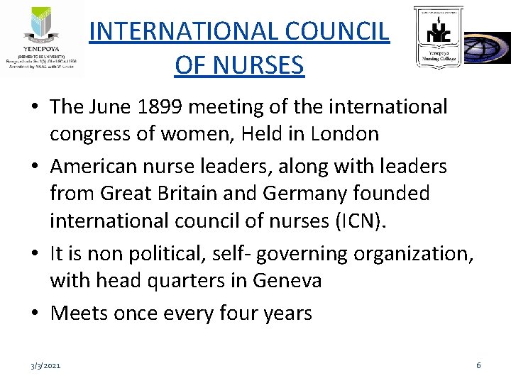 INTERNATIONAL COUNCIL OF NURSES • The June 1899 meeting of the international congress of