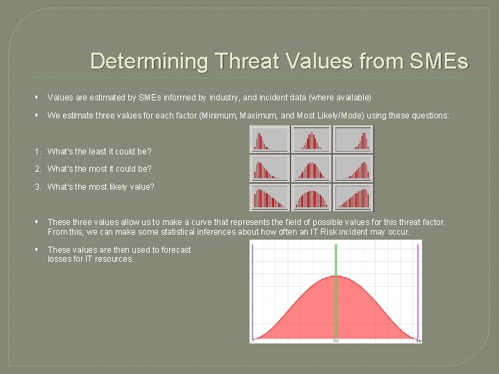 Determining Threat Values from SMEs § Values are estimated by SMEs informed by industry,