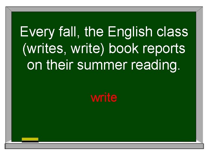 Every fall, the English class (writes, write) book reports on their summer reading. write