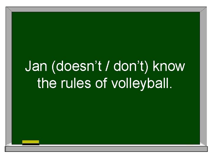 Jan (doesn’t / don’t) know the rules of volleyball. 