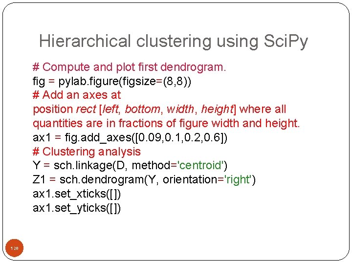 Hierarchical clustering using Sci. Py # Compute and plot first dendrogram. fig = pylab.