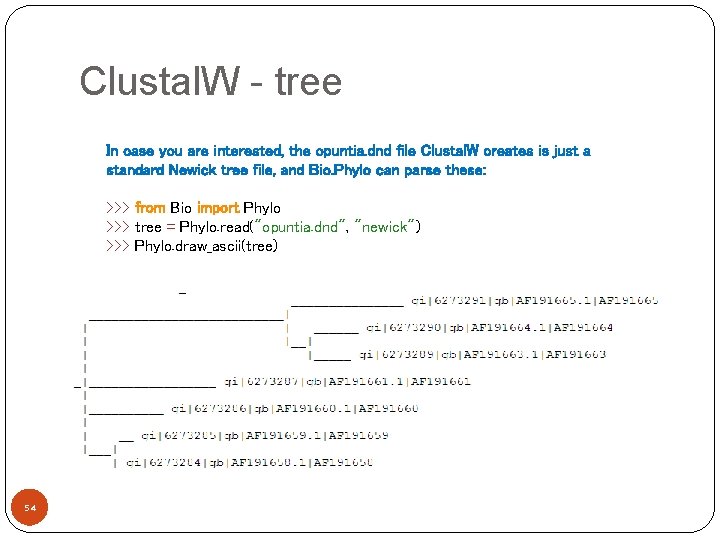 Clustal. W - tree In case you are interested, the opuntia. dnd file Clustal.