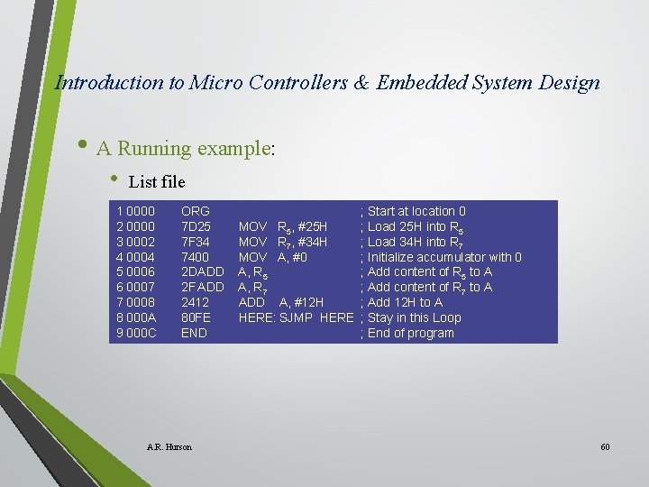 Introduction to Micro Controllers & Embedded System Design • A Running example: • List