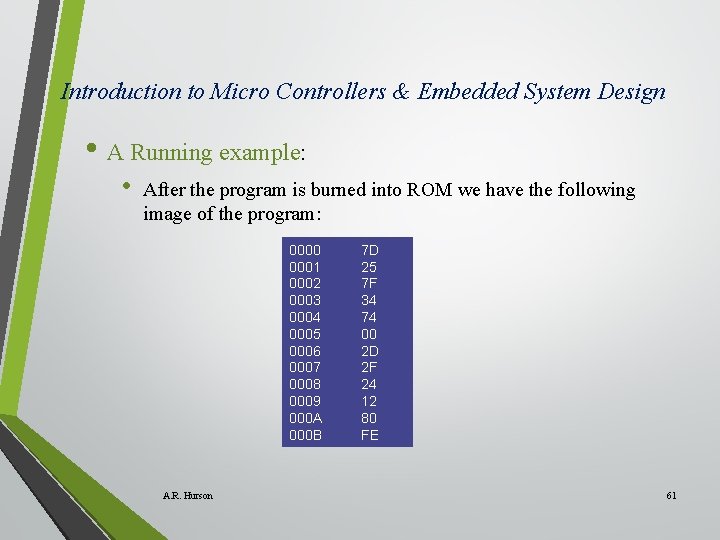 Introduction to Micro Controllers & Embedded System Design • A Running example: • After