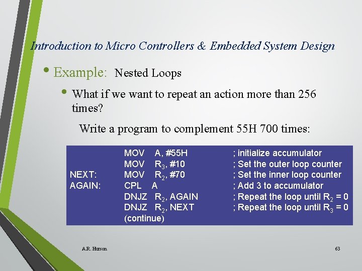 Introduction to Micro Controllers & Embedded System Design • Example: Nested Loops • What