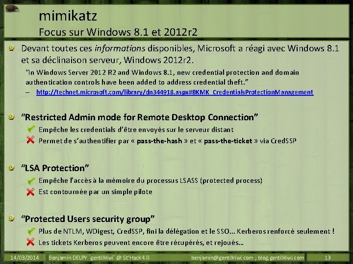 mimikatz Focus sur Windows 8. 1 et 2012 r 2 Devant toutes ces informations