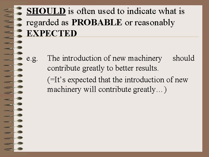 SHOULD is often used to indicate what is regarded as PROBABLE or reasonably EXPECTED