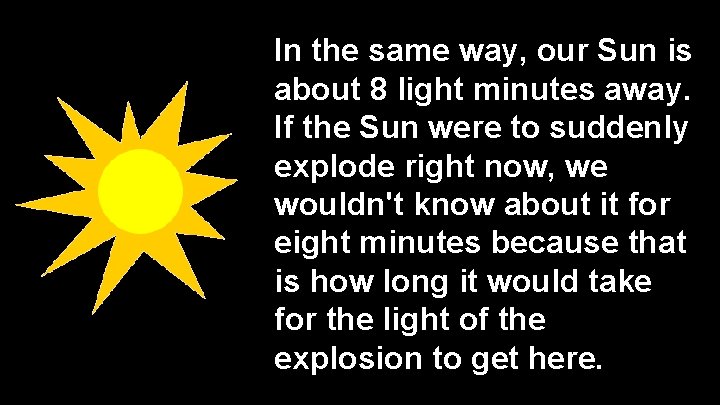 In the same way, our Sun is about 8 light minutes away. If the
