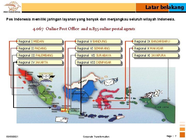 Latar belakang Pos Indonesia memiliki jaringan layanan yang banyak dan menjangkau seluruh wilayah Indonesia.