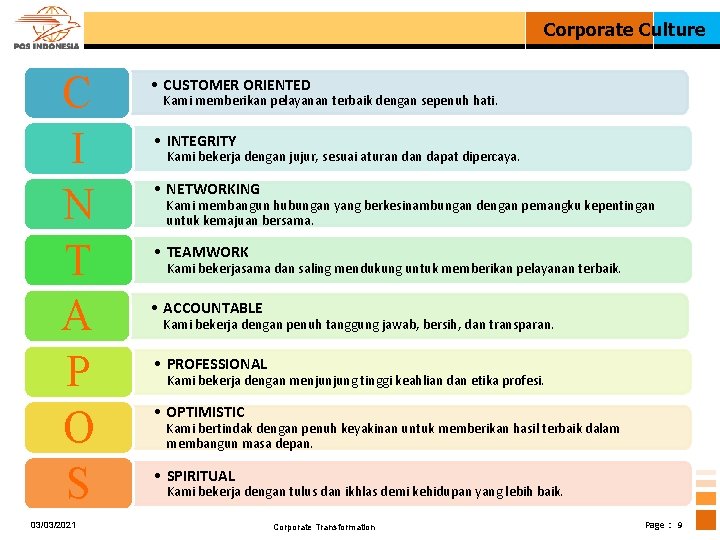 Corporate Culture C I N T A P O S 03/03/2021 • CUSTOMER ORIENTED