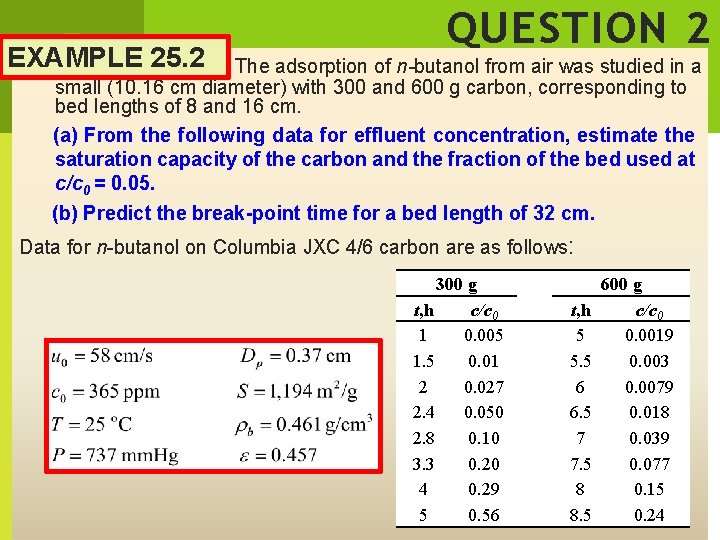 EXAMPLE 25. 2. QUESTION 2 The adsorption of n-butanol from air was studied in