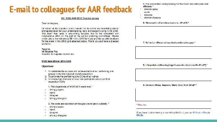 E-mail to colleagues for AAR feedback 