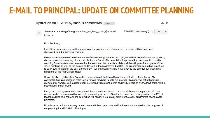 E-MAIL TO PRINCIPAL: UPDATE ON COMMITTEE PLANNING 