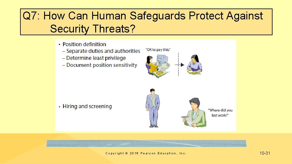 Q 7: How Can Human Safeguards Protect Against Security Threats? Copyright © 2016 Pearson