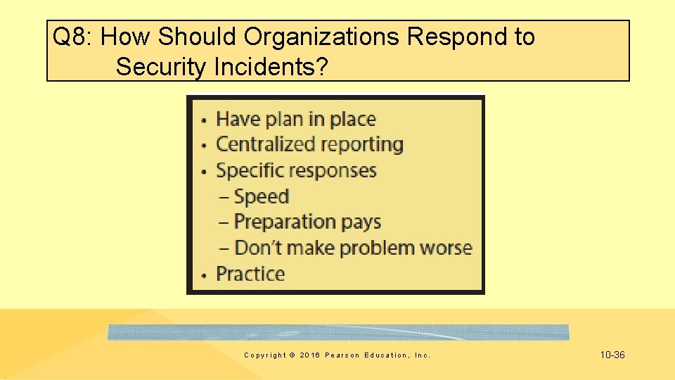 Q 8: How Should Organizations Respond to Security Incidents? Copyright © 2016 Pearson Education,