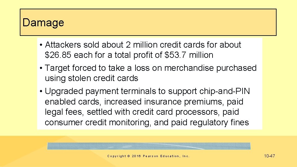 Damage • Attackers sold about 2 million credit cards for about $26. 85 each