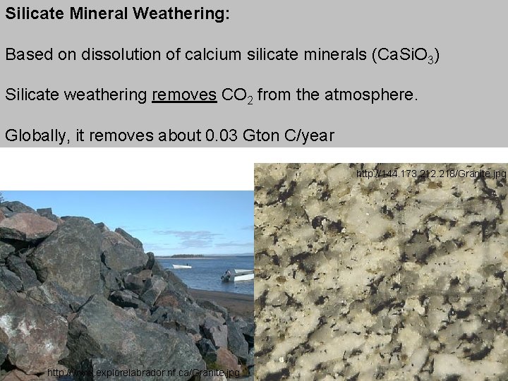 Silicate Mineral Weathering: Based on dissolution of calcium silicate minerals (Ca. Si. O 3)