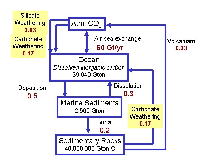 Silicate Weathering 0. 03 Carbonate Weathering 0. 17 Atm. CO 2 Air-sea exchange 60