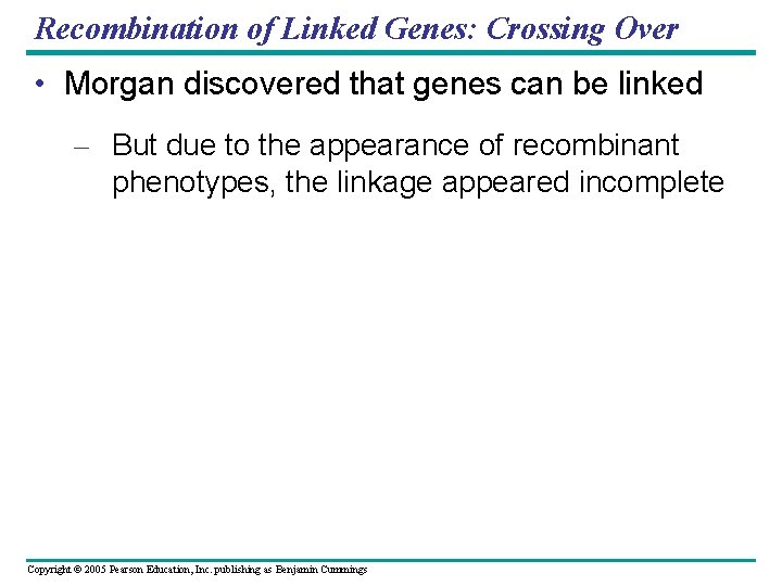 Recombination of Linked Genes: Crossing Over • Morgan discovered that genes can be linked