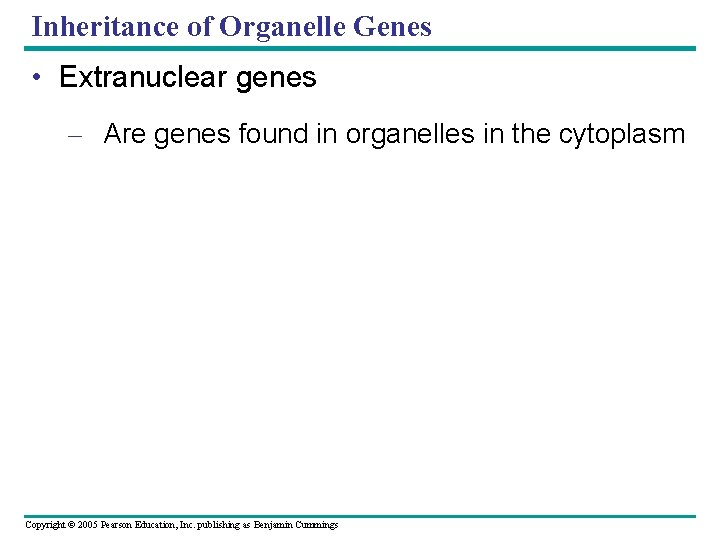 Inheritance of Organelle Genes • Extranuclear genes – Are genes found in organelles in