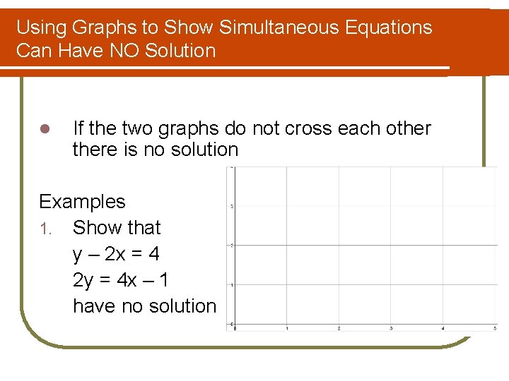 Using Graphs to Show Simultaneous Equations Can Have NO Solution l If the two Using Graphs to Show Simultaneous Equations Can Have NO Solution l If the two