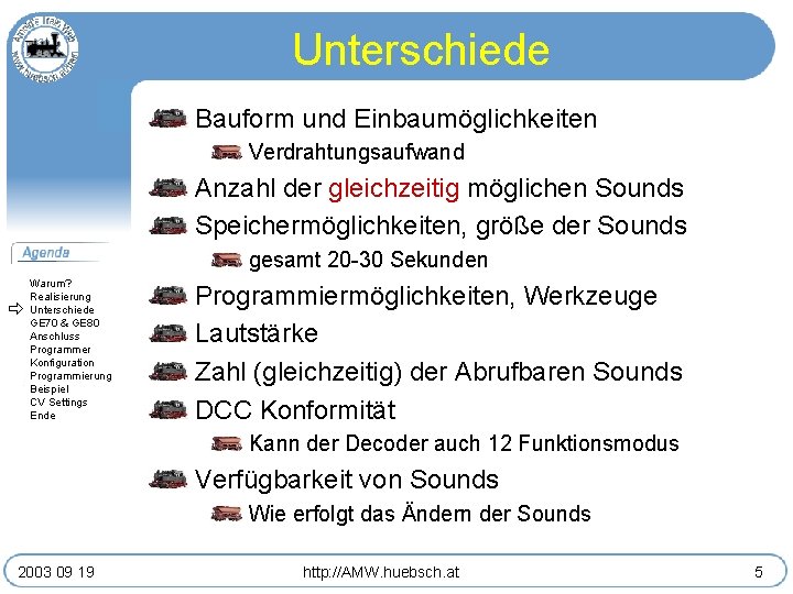 Unterschiede Bauform und Einbaumöglichkeiten Verdrahtungsaufwand Anzahl der gleichzeitig möglichen Sounds Speichermöglichkeiten, größe der Sounds