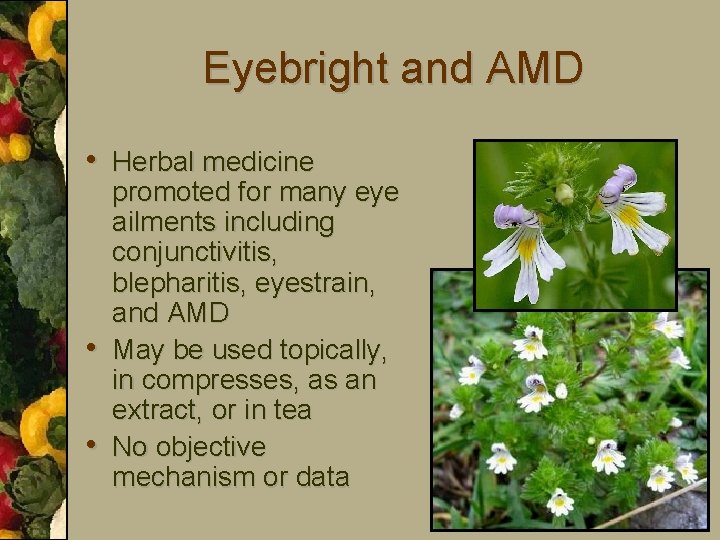 Eyebright and AMD • Herbal medicine • • promoted for many eye ailments including