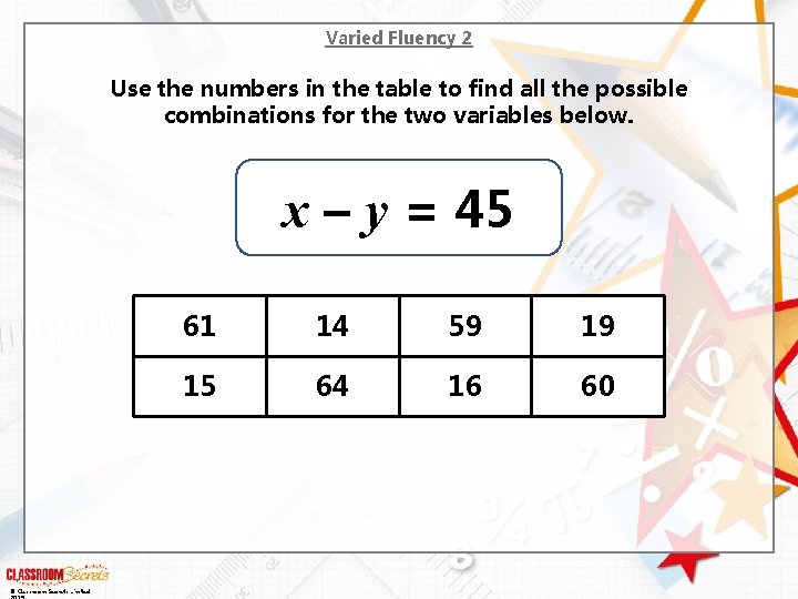 Varied Fluency 2 Use the numbers in the table to find all the possible Varied Fluency 2 Use the numbers in the table to find all the possible