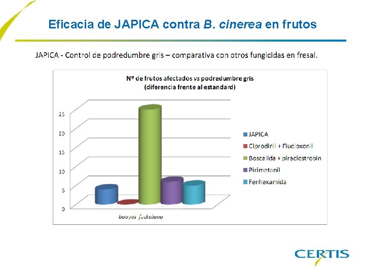 Eficacia de JAPICA contra B. cinerea en frutos 