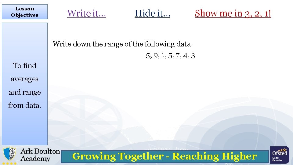 Lesson Objectives Write down the range of the following data 5, 9, 1, 5,