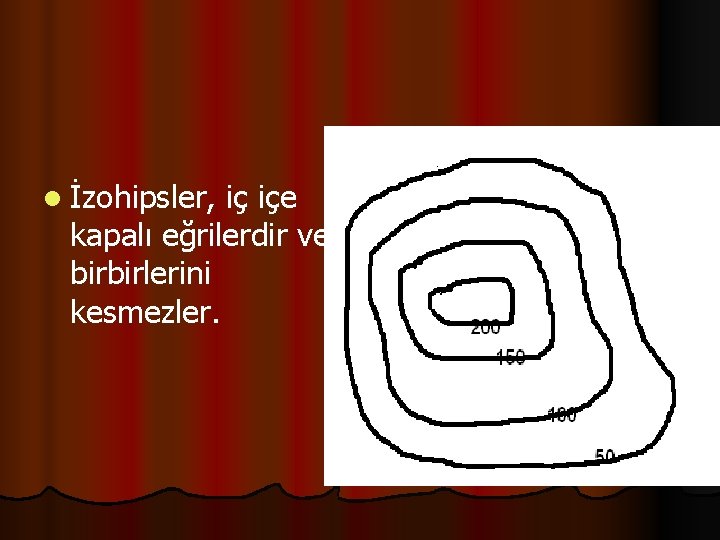 l İzohipsler, iç içe kapalı eğrilerdir ve birbirlerini kesmezler. 