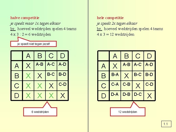 halve competitie je speelt maar 1 x tegen elkaar bv. hoeveel wedstrijden spelen 4