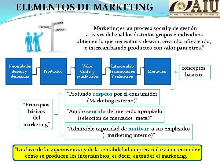 ELEMENTOS DE MARKETING “Marketing es un proceso social y de gestión a través del