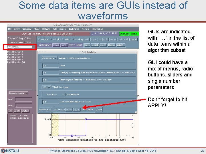 Some data items are GUIs instead of waveforms GUIs are indicated with “…” in