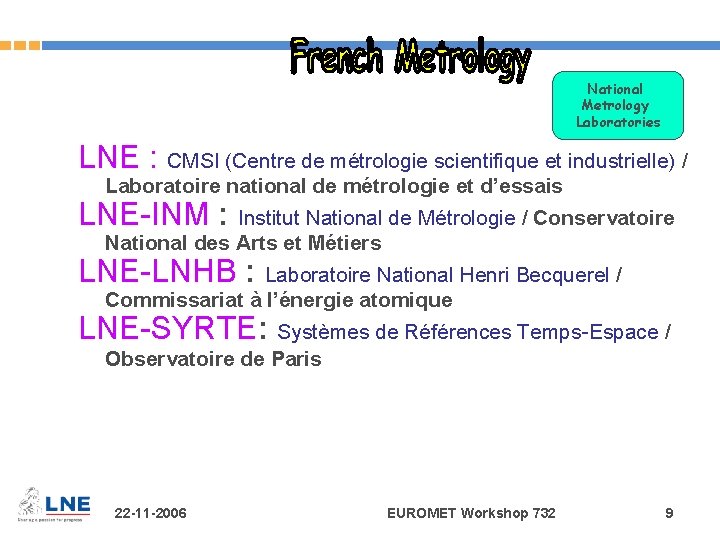 National Metrology Laboratories LNE : CMSI (Centre de métrologie scientifique et industrielle) / Laboratoire