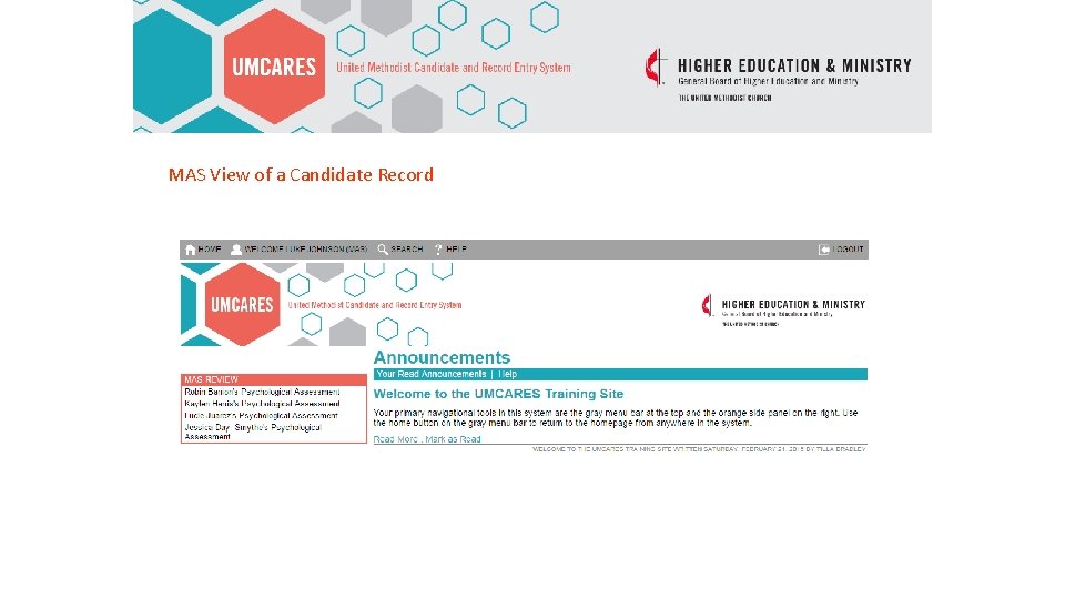 MAS View of a Candidate Record 