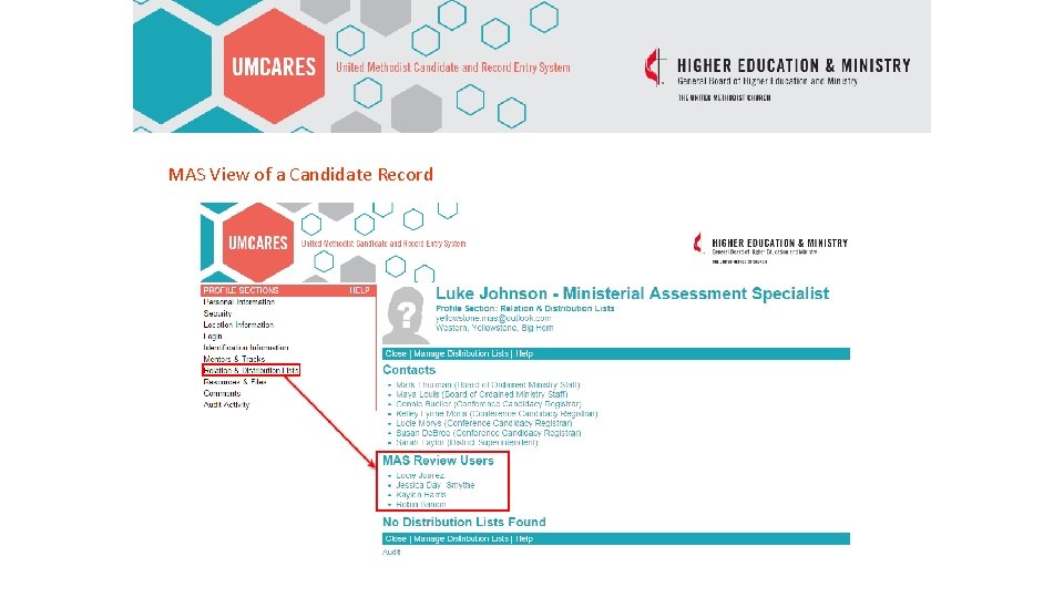 MAS View of a Candidate Record 