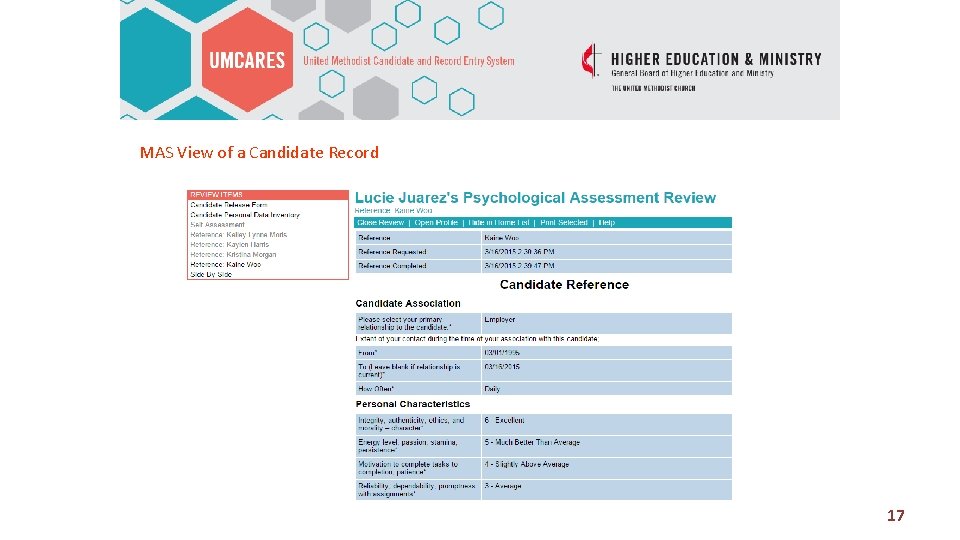 MAS View of a Candidate Record 17 