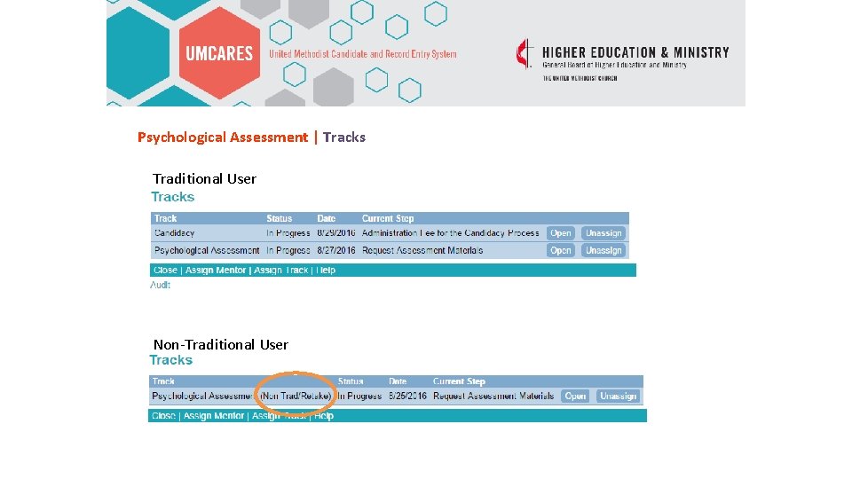 Psychological Assessment | Tracks Traditional User Non-Traditional User 