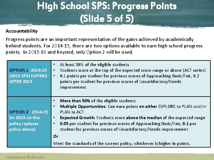 High School SPS: Progress Points (Slide 5 of 5) Accountability Progress points are an