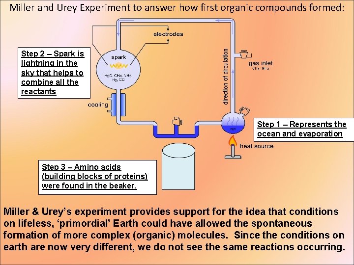 Miller and Urey Experiment to answer how first organic compounds formed: Step 2 –