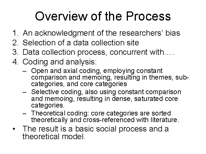 Overview of the Process 1. 2. 3. 4. An acknowledgment of the researchers’ bias