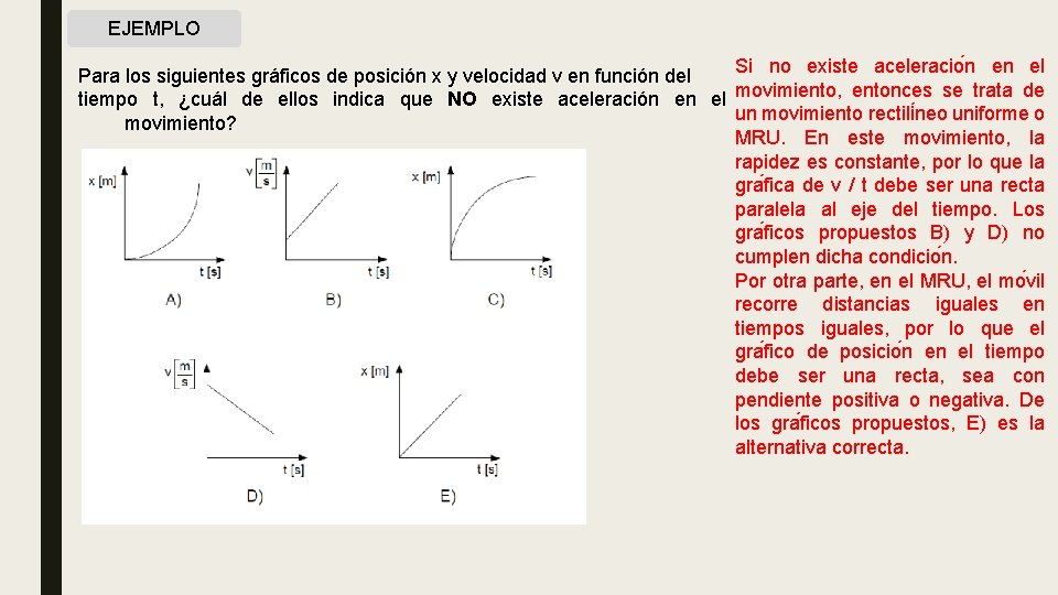 EJEMPLO Si no existe aceleracio n en el Para los siguientes gráficos de posición