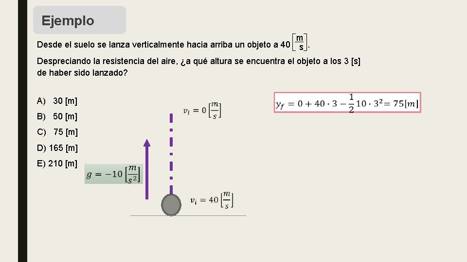 Ejemplo m Desde el suelo se lanza verticalmente hacia arriba un objeto a 40