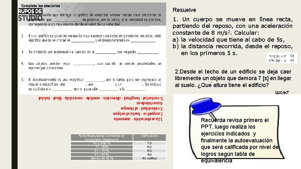 Resuelve 1. Un cuerpo se mueve en li nea recta, partiendo del reposo, con