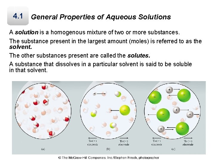 4. 1 General Properties of Aqueous Solutions A solution is a homogenous mixture of